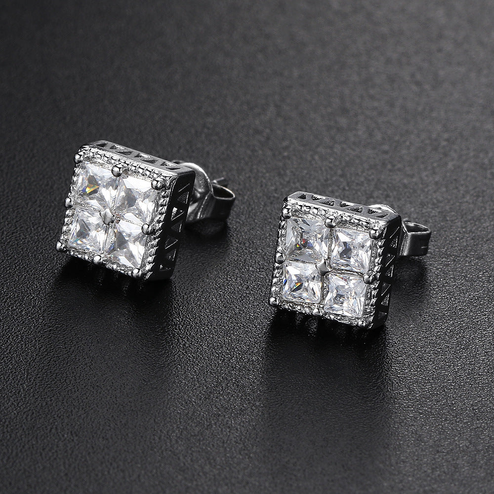 Girl's Hip Hop Square Zircon Earrings Geometric Jewelry