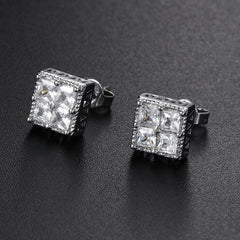 Girl's Hip Hop Square Zircon Earrings Geometric Jewelry