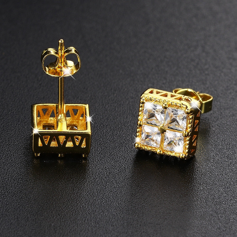 Girl's Hip Hop Square Zircon Earrings Geometric Jewelry