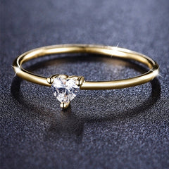 Girl's Copper Heart Zircon Ring Wedding Engagement Jewelry