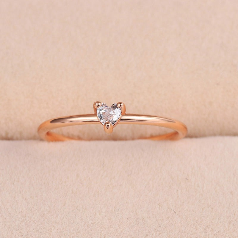 Girl's Copper Heart Zircon Ring Wedding Engagement Jewelry