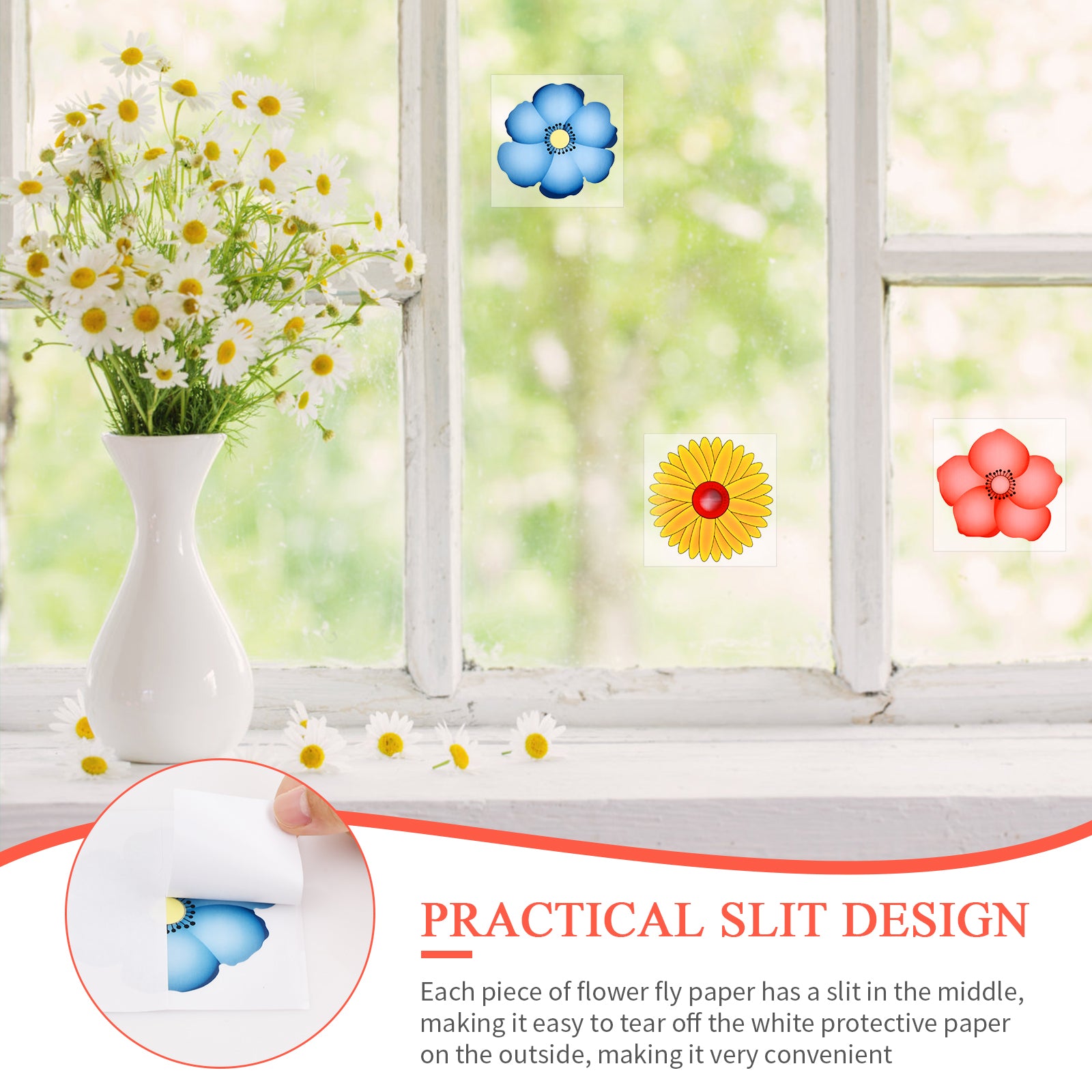 30Pcs Floral Style Fruit Fly Trap Window Sticker No Toxic Fly Paper For Home