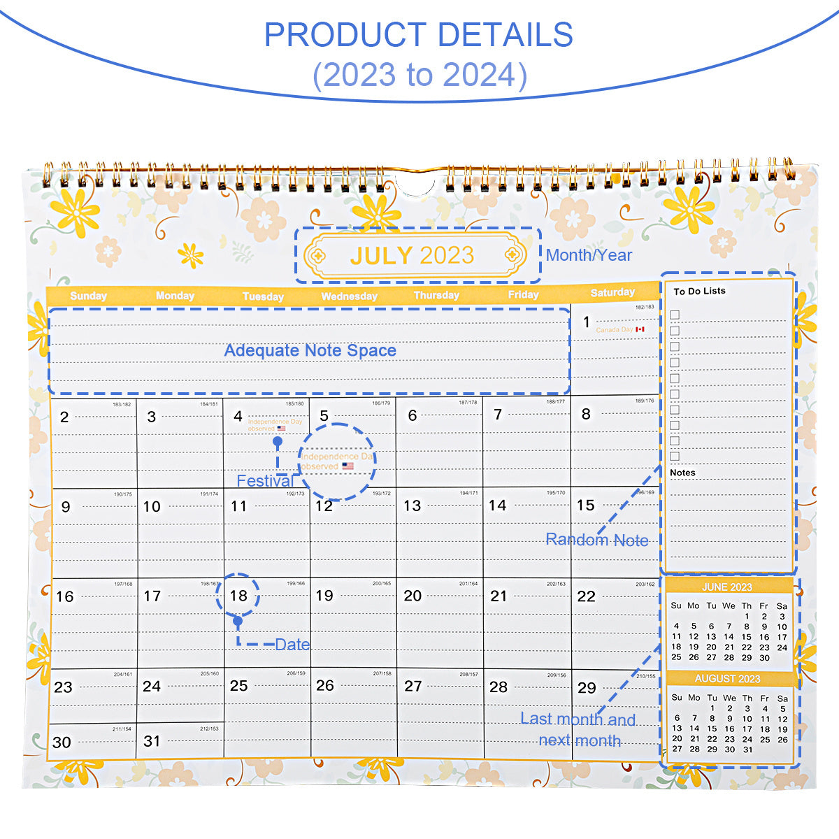 18-Month Wall Calendar Jul-Dec Binding Planner Desktop Calendar