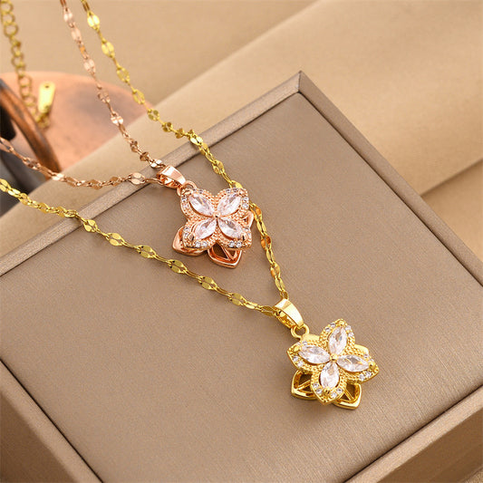 Girl's Fashionable Rotating Clover Necklace Titanium Steel Chain Wedding Gift
