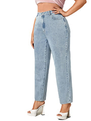 Women's Plus Solid High Rise Straight Leg Jeans