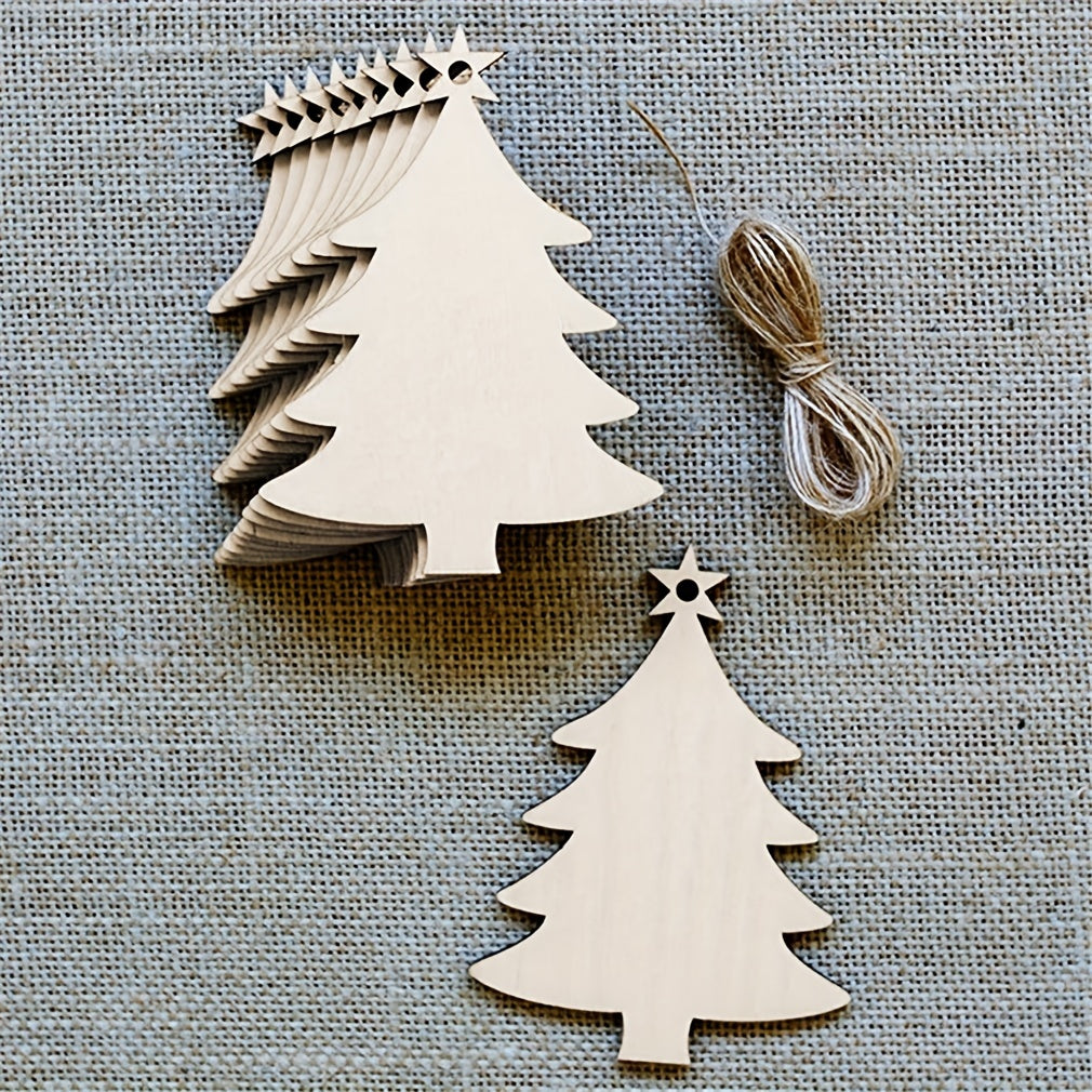 10pcs Natural Wooden Christmas Tree Small Pendant DIY Wood Crafts Christmas Snow