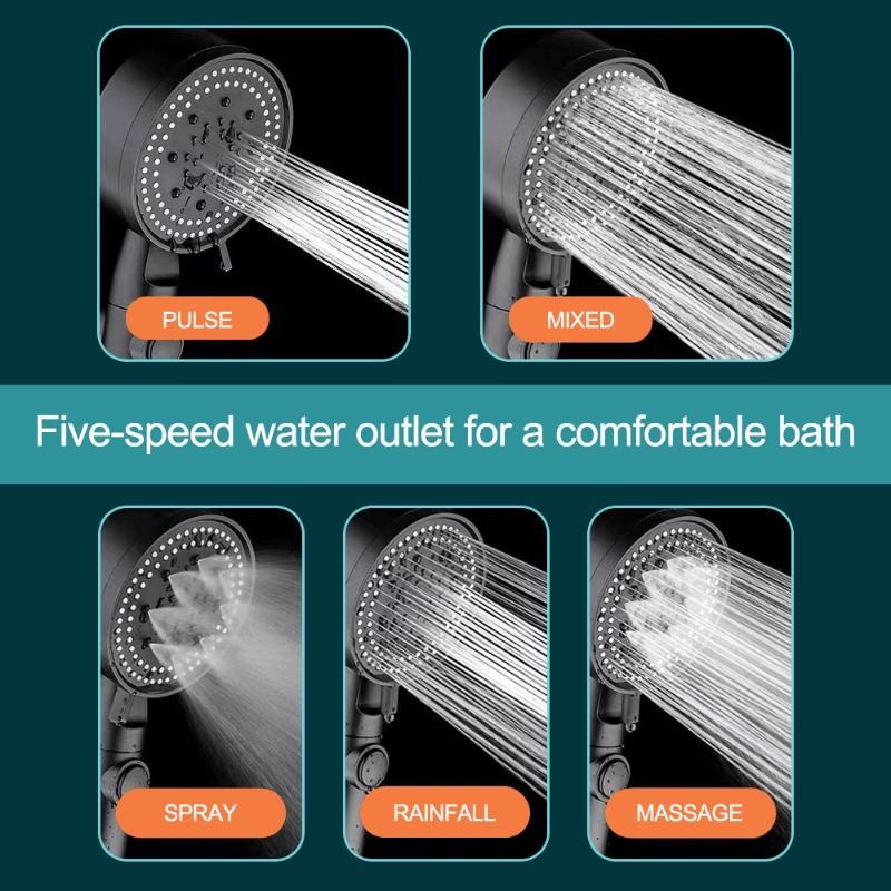 High Pressure Shower Head 5 Modes Adjustable With Hose Water Saving