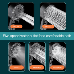 High Pressure Shower Head 5 Modes Adjustable With Hose Water Saving