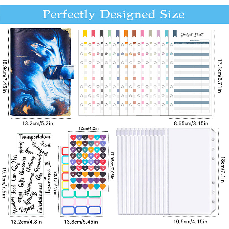 Marble PU Leather Cash Wallet Binder with Budget Sheets & Labels