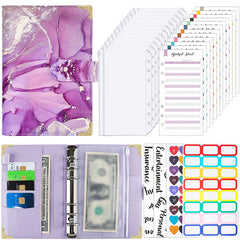 Marble PU Leather Cash Wallet Binder with Budget Sheets & Labels