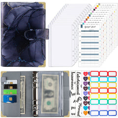 Marble PU Leather Cash Wallet Binder with Budget Sheets & Labels