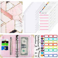 Marble PU Leather Cash Wallet Binder with Budget Sheets & Labels