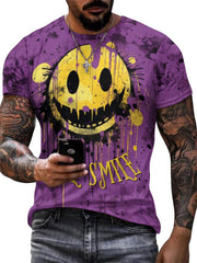 Men's 3D Graffiti Smile Graphic T shirt Casual Breathable Tee For Outdoor