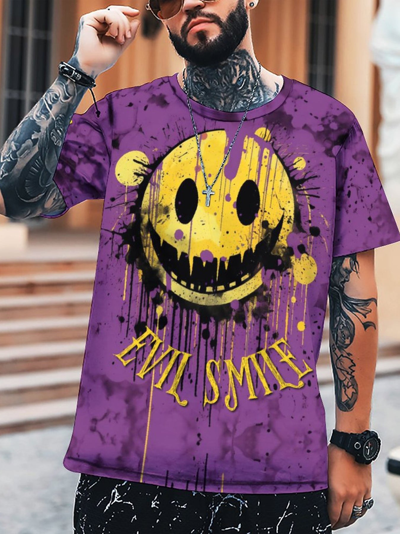 Men's 3D Graffiti Smile Graphic T shirt Casual Breathable Tee For Outdoor