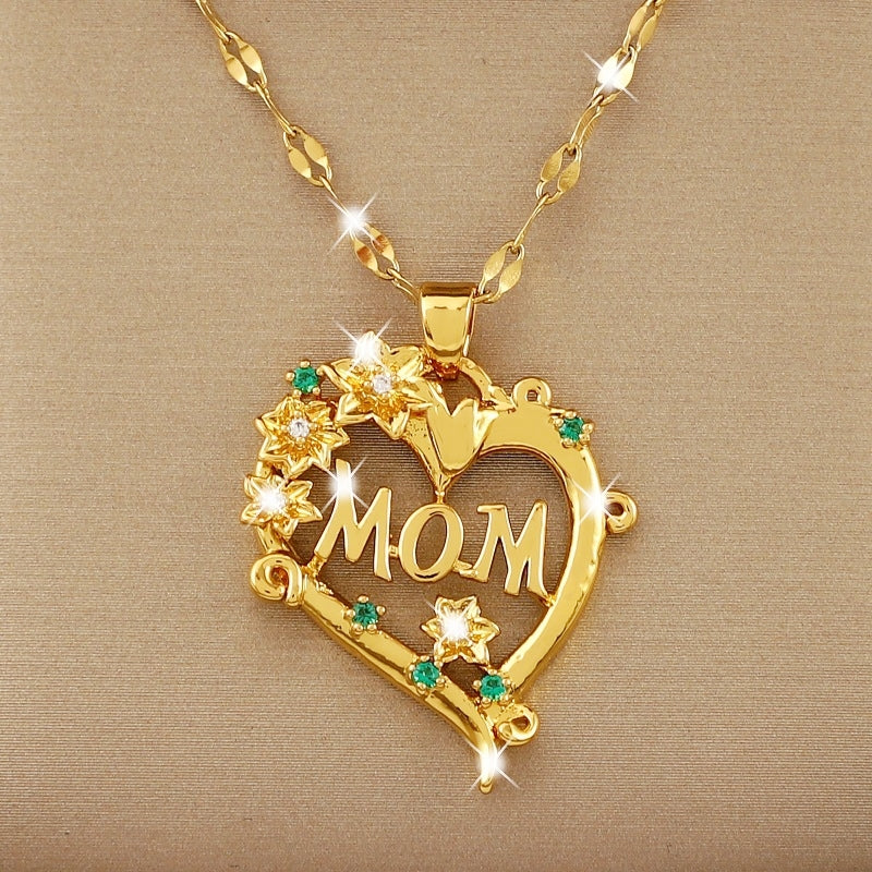 Copper Zircon Mother Love Flower Pendant Necklace for Girls
