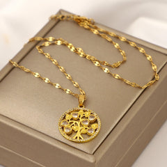 Girl's Zircon Love Life Tree Necklace Titanium Steel Chain