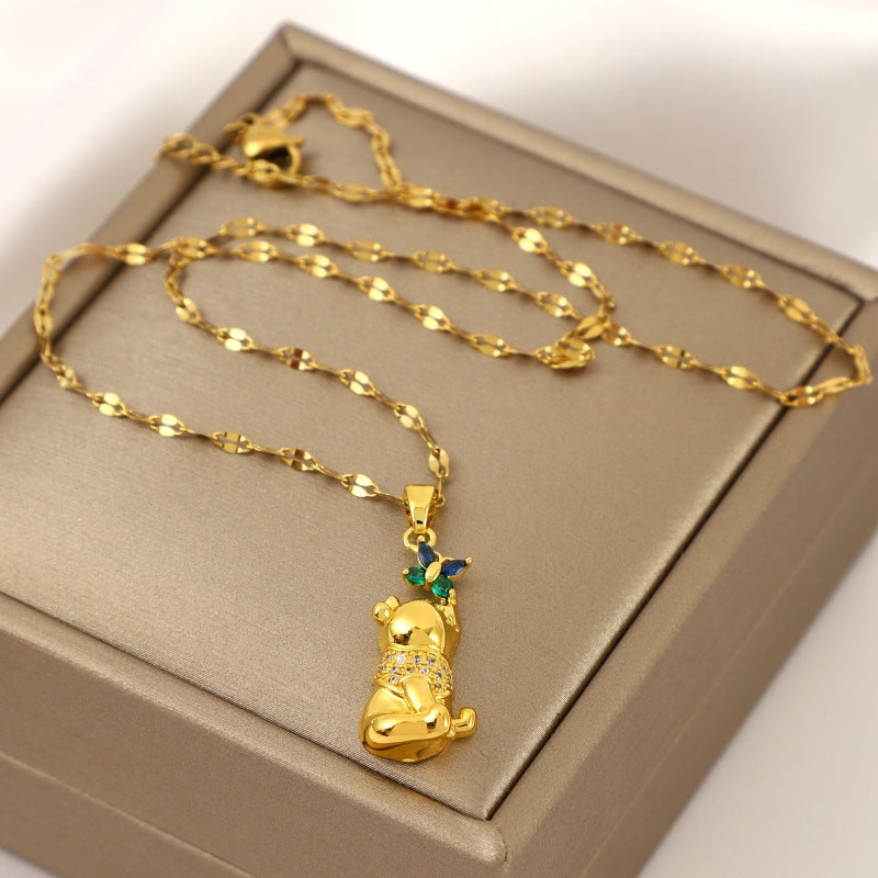 Girl's Copper Sloth Butterfly Pendant Necklace Charm