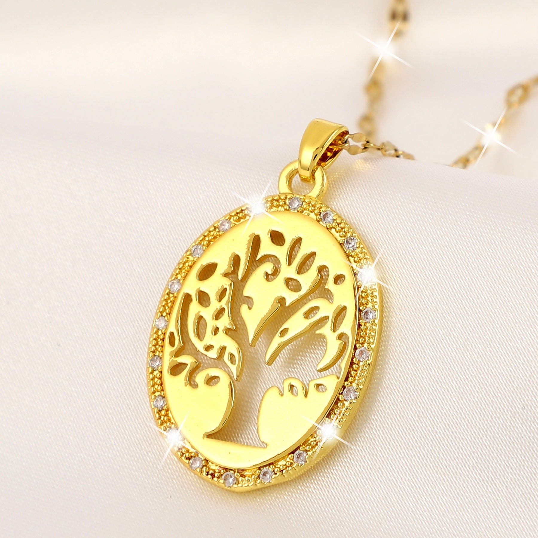 Copper Zircon Tree Of Life Pendant Necklace