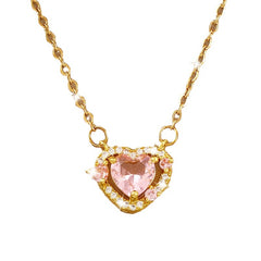 Girl's Pink Love Crystal Pendant Necklace Charm Jewelry