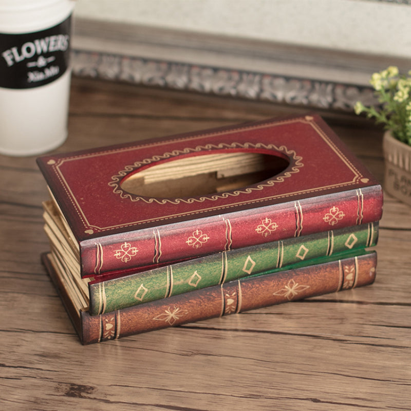 Vintage European Style Book Tissue Box Home Desktop Storage