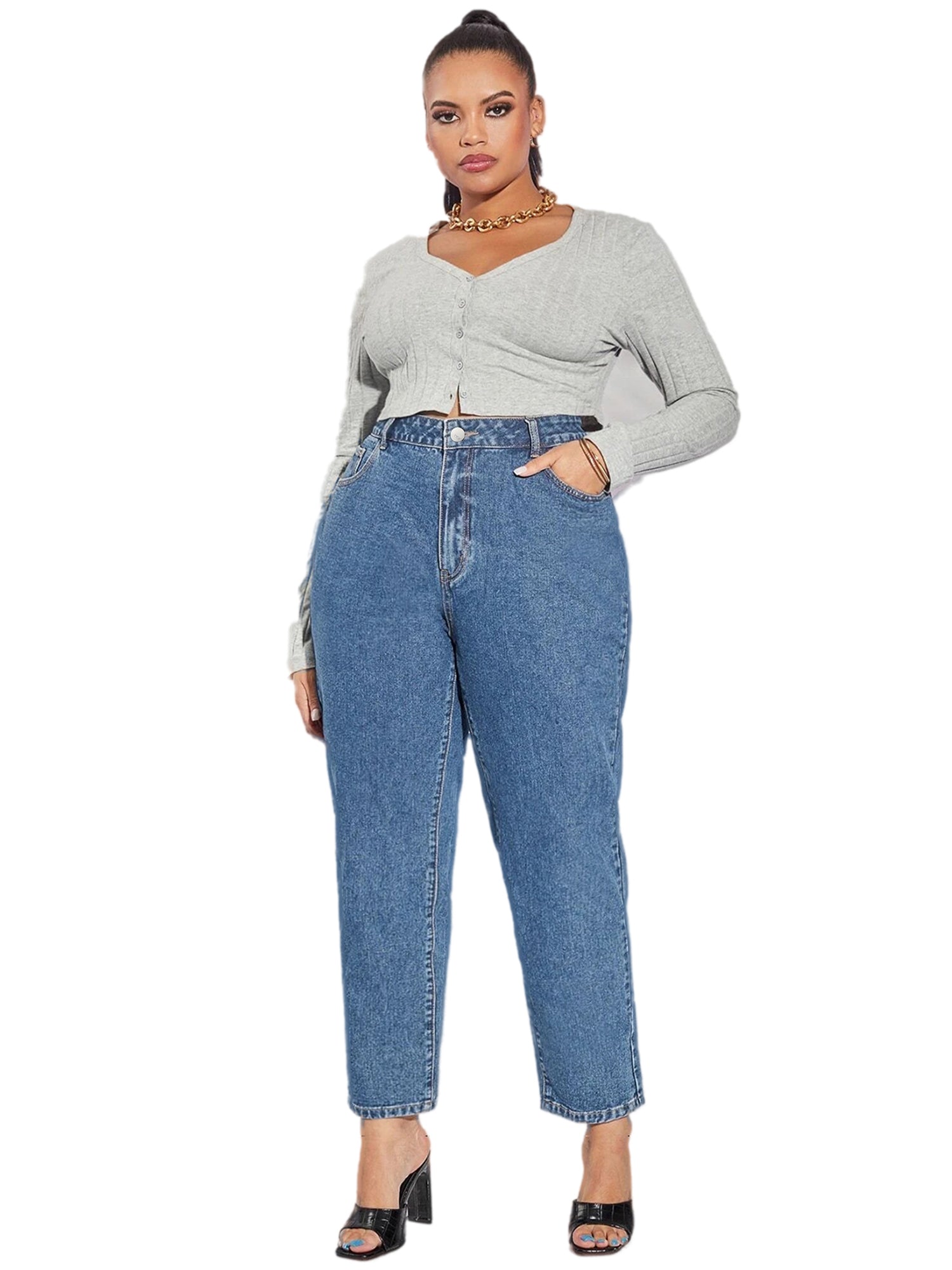  Solid High Rise Tapered Leg Jeans