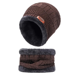 Winter Warm Knitted Hat With Fleece Scarf, Windproof, for Outdoor Activities