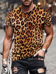 Men's 3D Leopard Print T shirt Casual Stretch Tee
