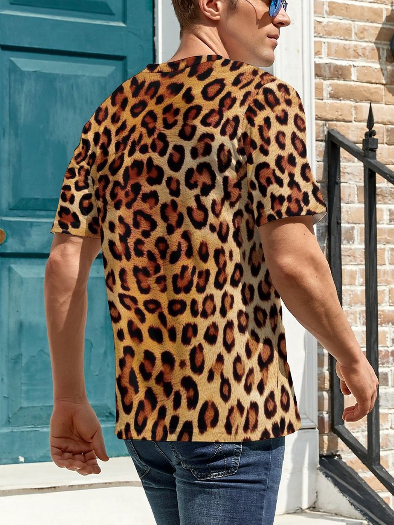 Men's 3D Leopard Print T shirt Casual Stretch Tee