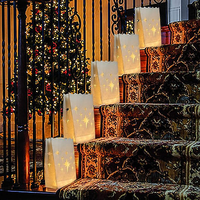 20pcs Christmas Luminary Bags Stars Flame Resistant Candle Bags