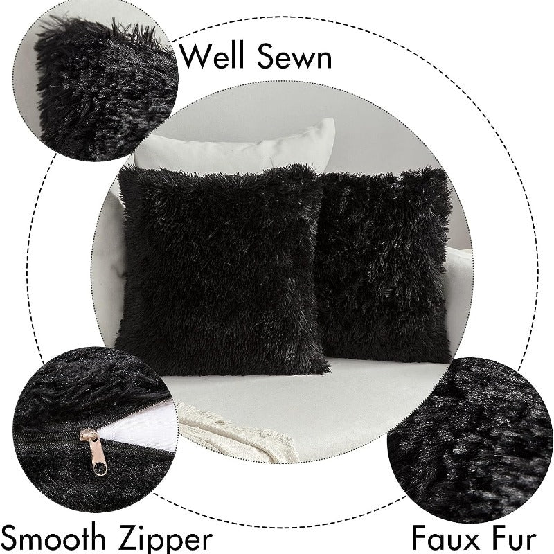 2 Pack Faux Fur Throw Pillow Cover for Fall Decor