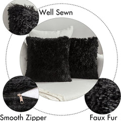 2 Pack Faux Fur Throw Pillow Cover for Fall Decor