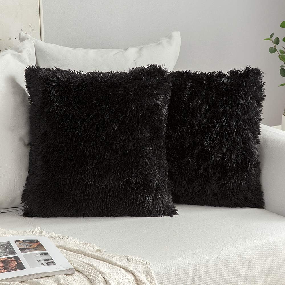2 Pack Faux Fur Throw Pillow Cover for Fall Decor