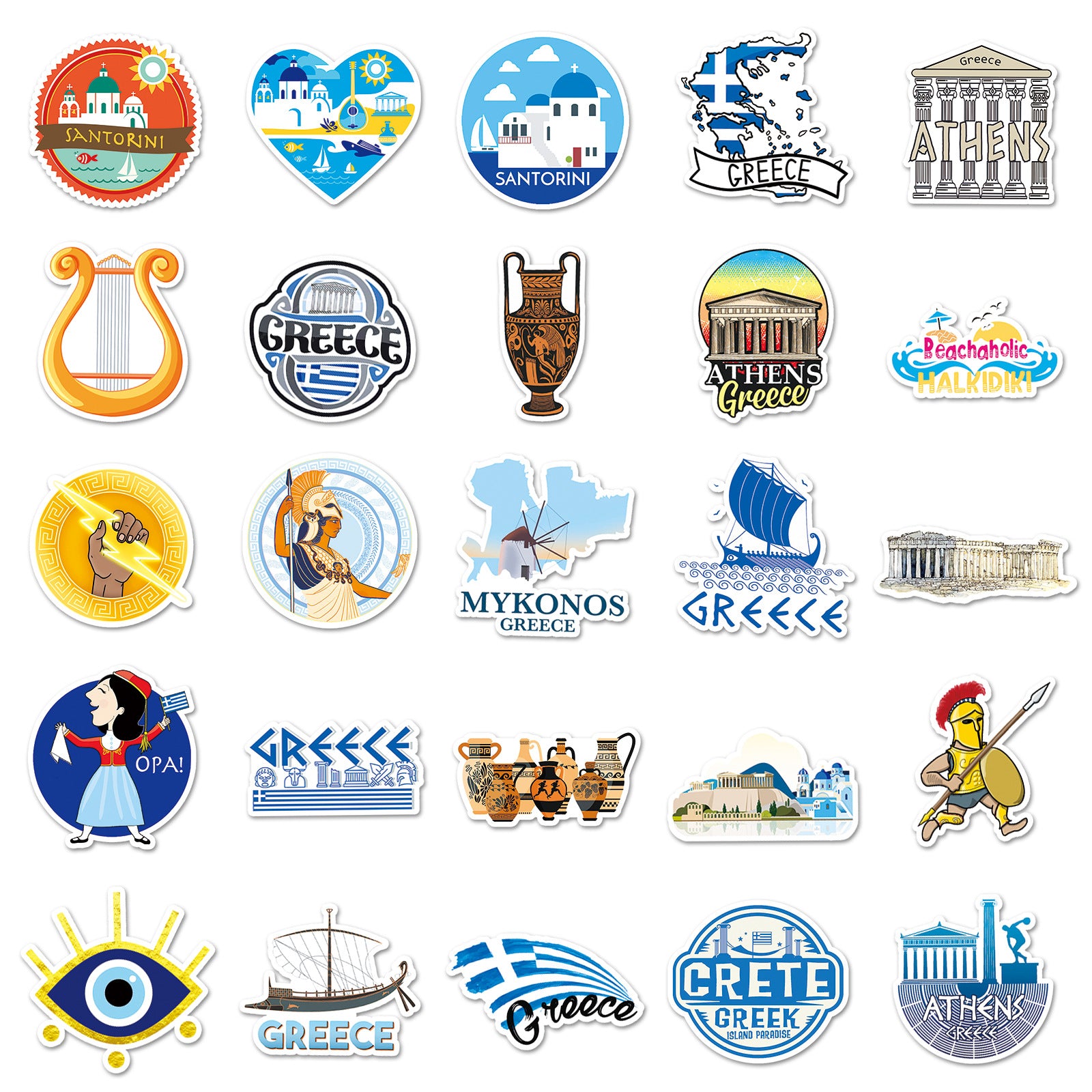 50pcs Greek Stickers Outdoor Travel DIY Luggage Waterproof Stickers