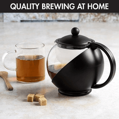 Glass Teapot Half Moon 1250ml Tea Maker Removable Filter Infuser Dishwasher Safe