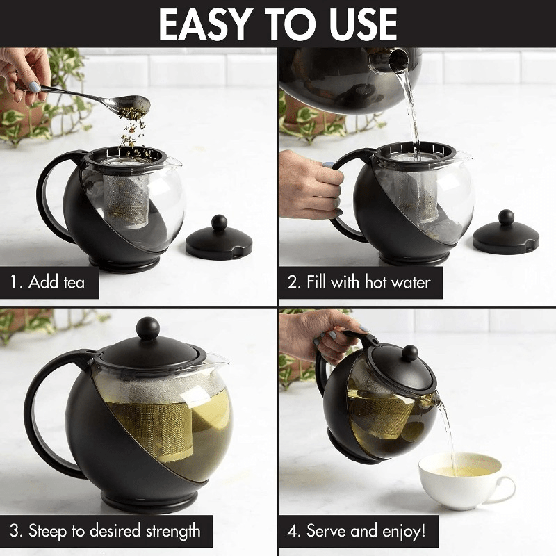 Glass Teapot Half Moon 1250ml Tea Maker Removable Filter Infuser Dishwasher Safe