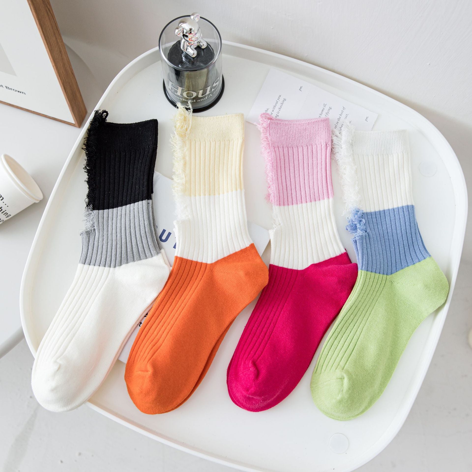Colorblock Ripped Socks Breathable Mid Tube Women's Stockings