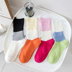 Colorblock Ripped Socks Breathable Mid Tube Women's Stockings