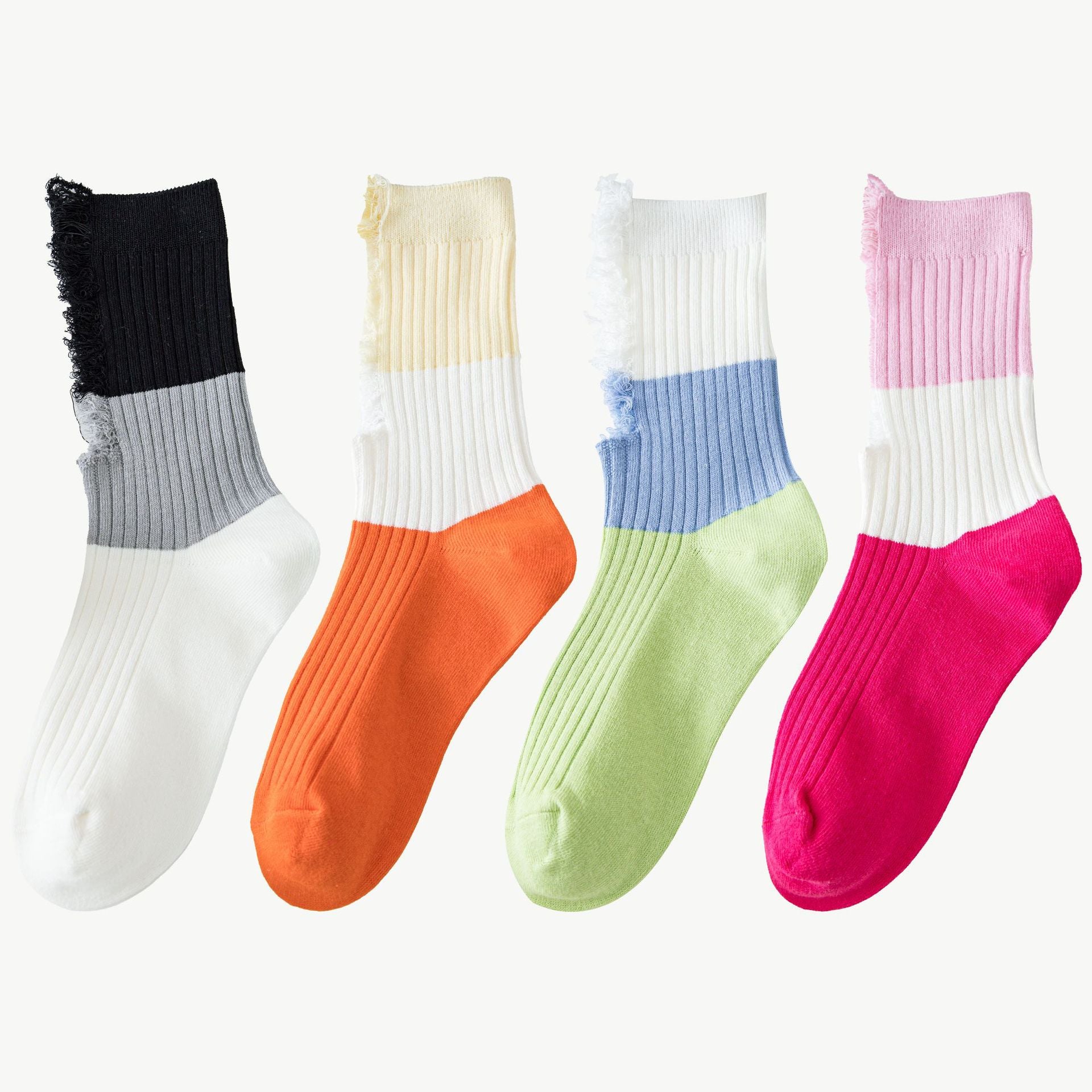 Colorblock Ripped Socks Breathable Mid Tube Women's Stockings