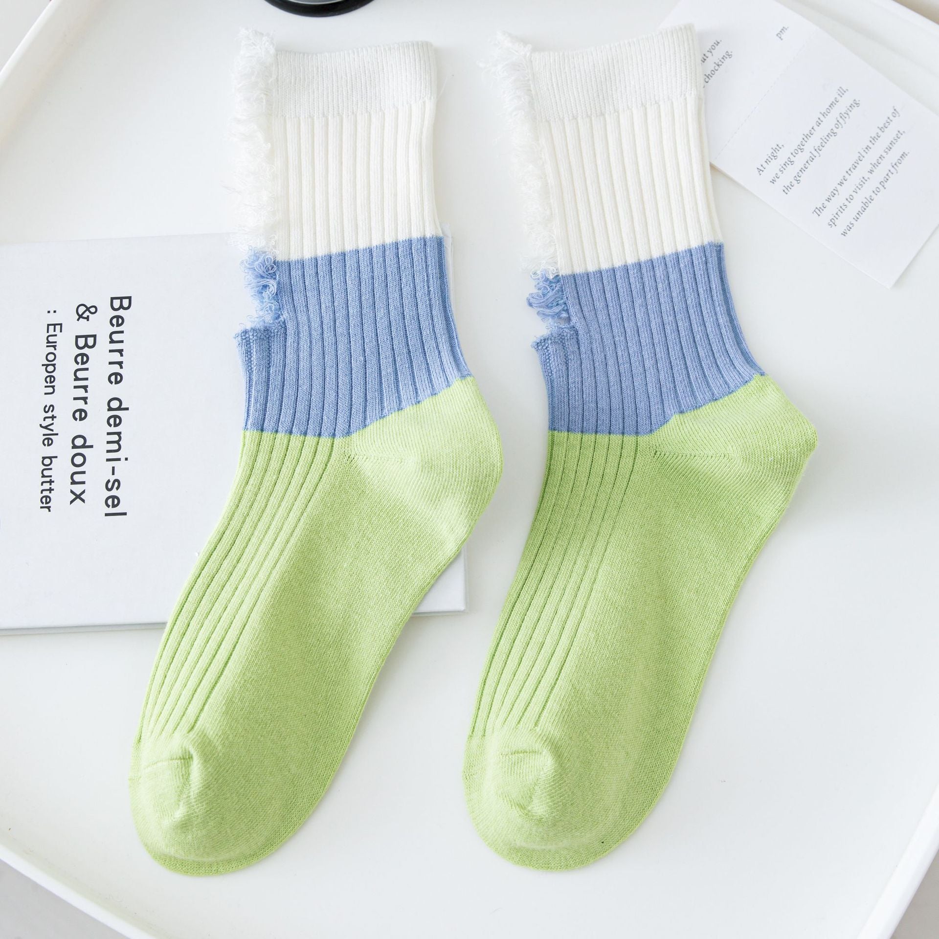Colorblock Ripped Socks Breathable Mid Tube Women's Stockings