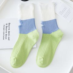 Colorblock Ripped Socks Breathable Mid Tube Women's Stockings