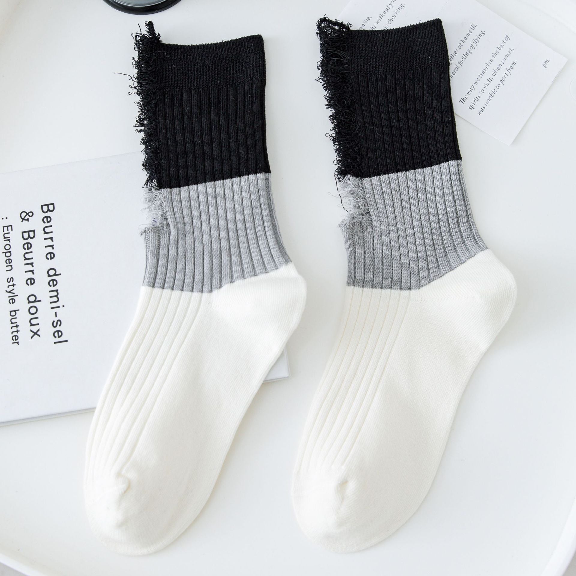 Colorblock Ripped Socks Breathable Mid Tube Women's Stockings