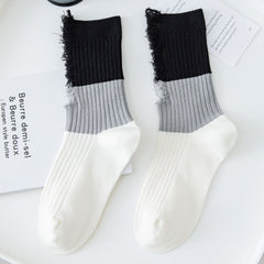 Colorblock Ripped Socks Breathable Mid Tube Women's Stockings