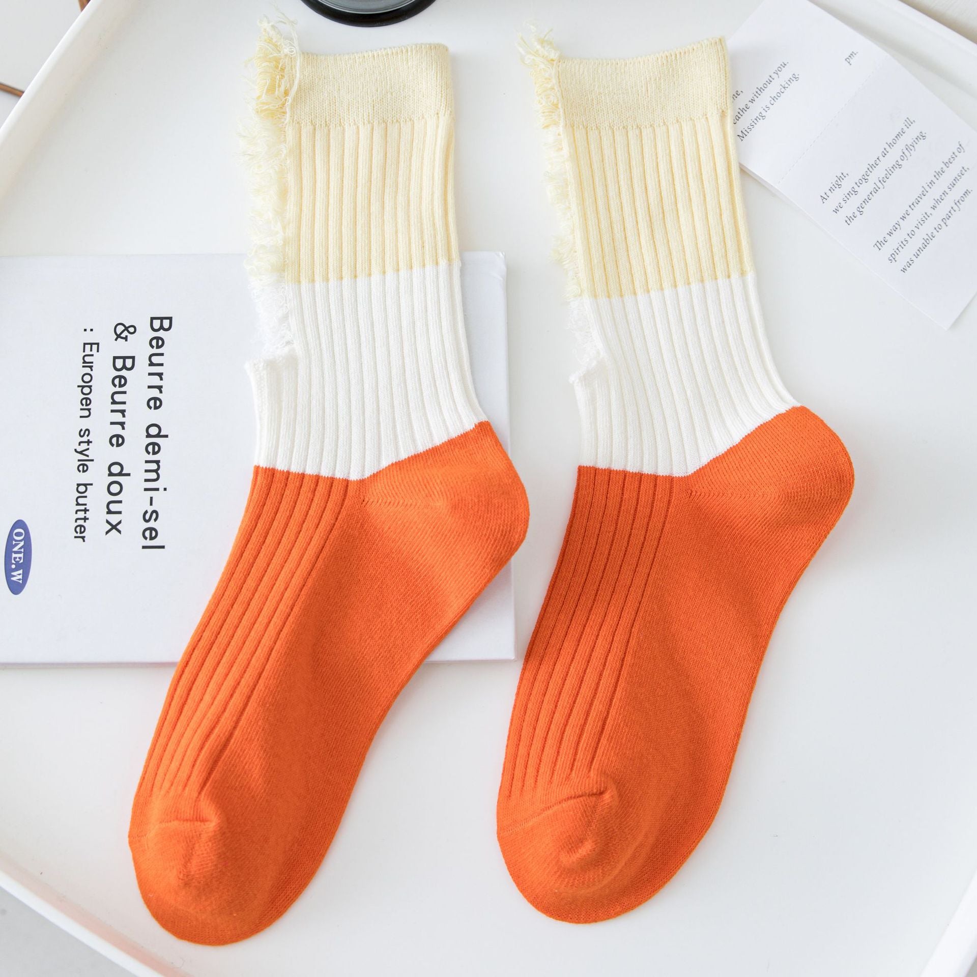 Colorblock Ripped Socks Breathable Mid Tube Women's Stockings