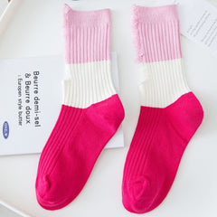 Colorblock Ripped Socks Breathable Mid Tube Women's Stockings