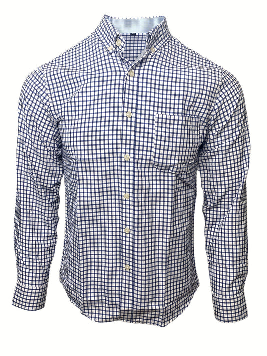 Plaid Print Men's Casual Button Up Shirt With Chest Pocket