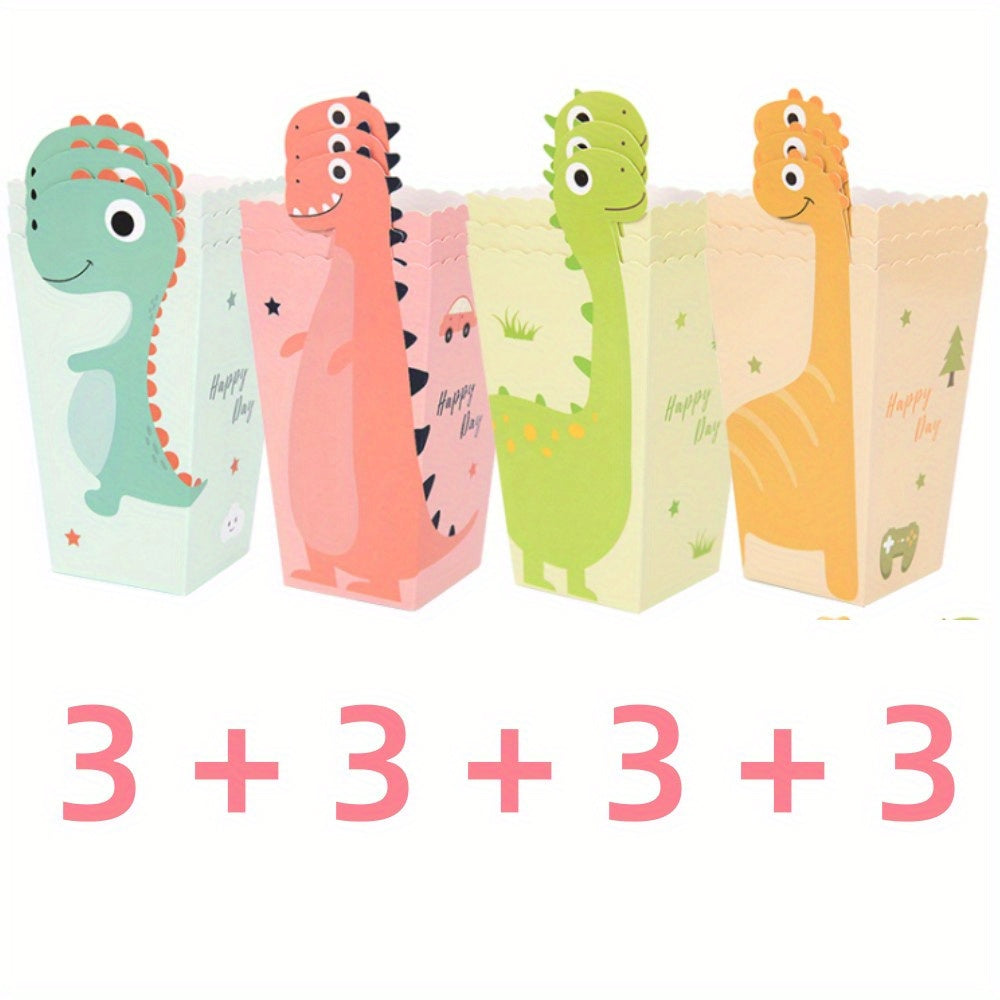 12 Pcs Dinosaur Popcorn Box Candy Cookies Packaging Bag