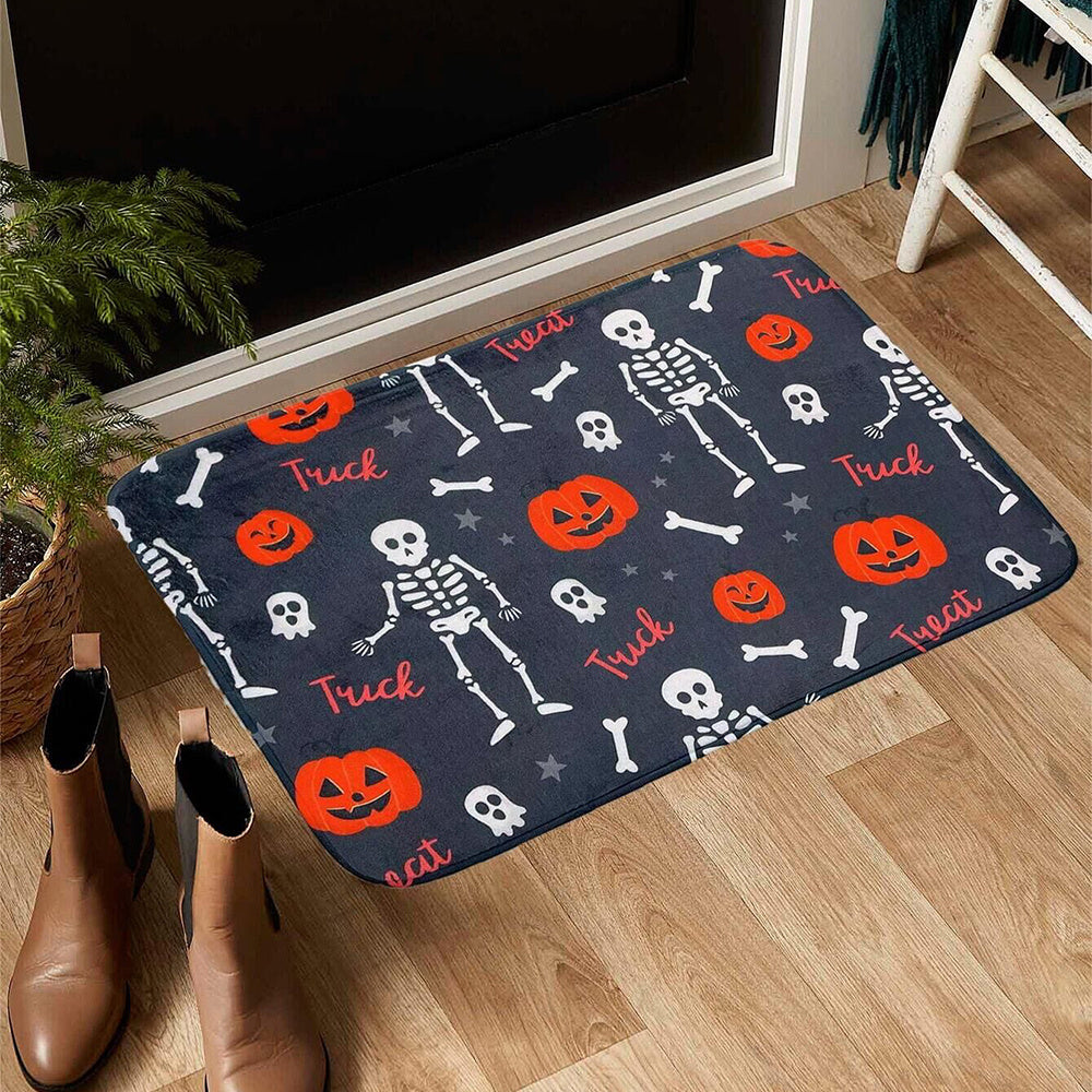 Halloween Skull Pumpkin Floor Mat Non Slip Bath Rug Machine Washable