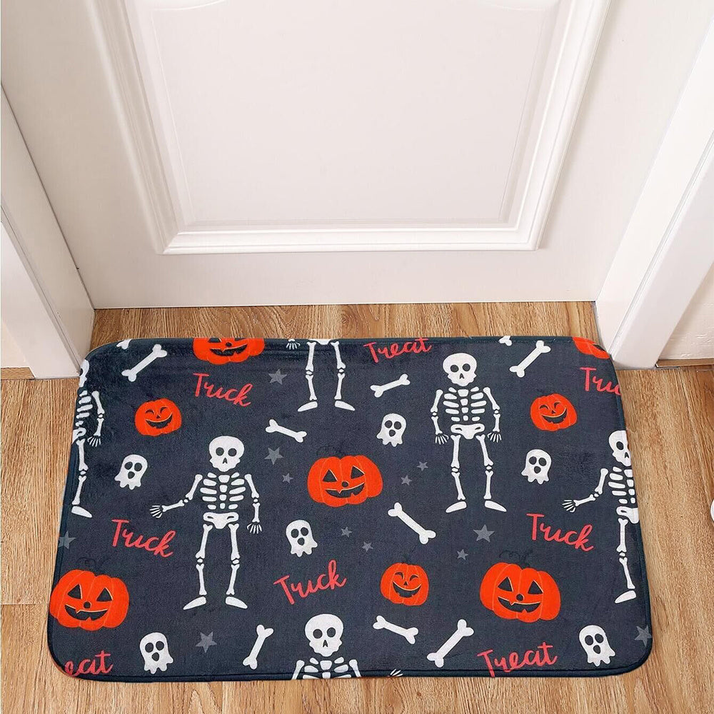 Halloween Skull Pumpkin Floor Mat Non Slip Bath Rug Machine Washable