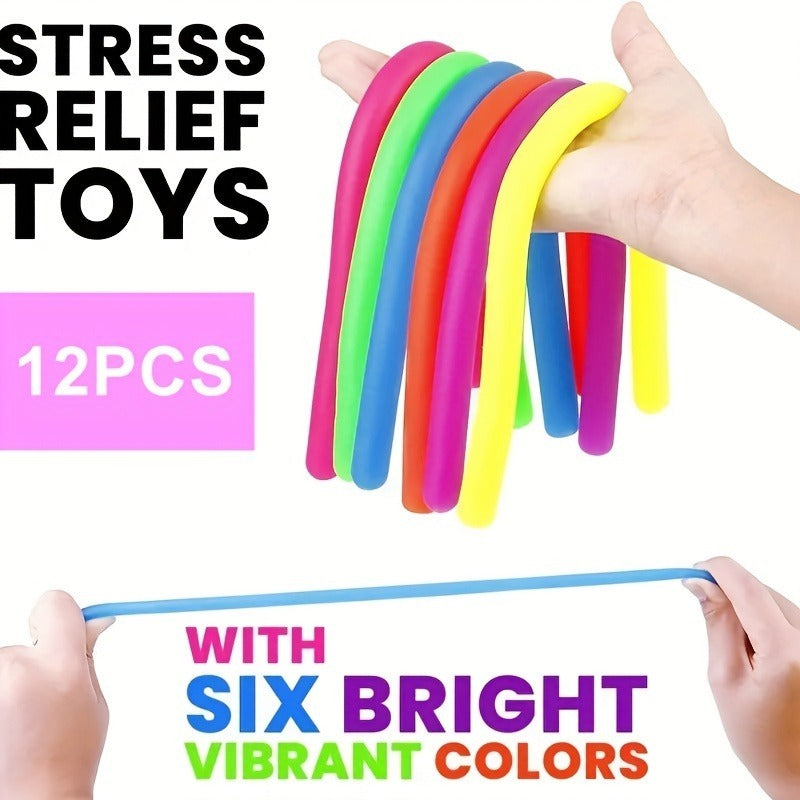 12pcs Stress Relief Fidget Toys for Kids & Adults Soft Glue Elastic Rope