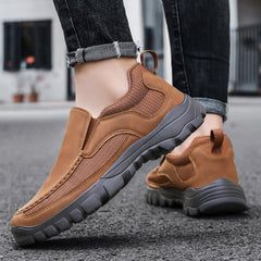 Men's Slip On PU Leather Hiking Shoes Non Slip Comfy Breathable Stylish Shoes